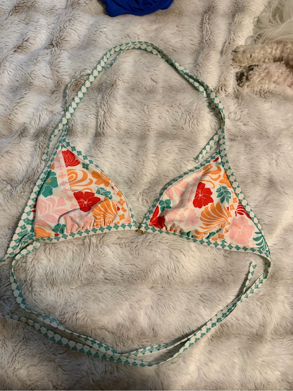 No Boundaries Floral Triangle Bikini Top in Red, Orange, Pink and Green